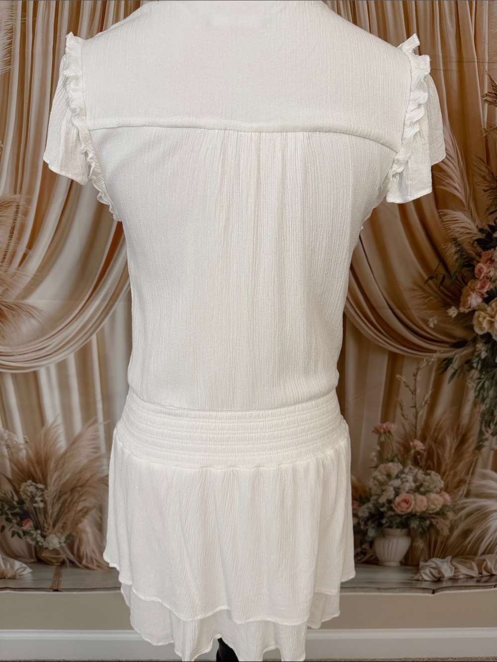 Tart White Textured Mini Dress with Tassel Tie - Picture 4 of 6